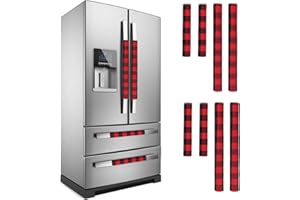 LimBridge Christmas Refrigerator Door Handle Cover, for Double Door Fridge Kitchen Microwave Dishwasher Handle Decorations，Buffalo Plaid Red and Black, Two Sizes, 8p