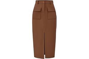 KIRUNDO Midi Skirts for Women Spring Summer High Waisted Cargo Trendy Pencil Slit Dressy Casual Business Work Long Skirt