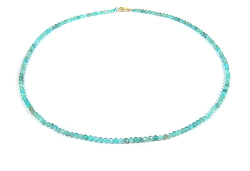 Damen Edelsteinkette Halskette aus Apatit in facettierter Kugelform Ø-3 mm 925er Silber Verschluss
