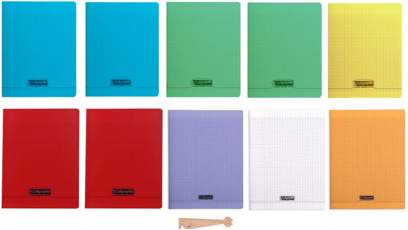 Lot of 10 Notebooks 24x32- 48 pages Seyès- polypro cover - large squares + 1 ballpoint pen Blumie Shop, Assorted
