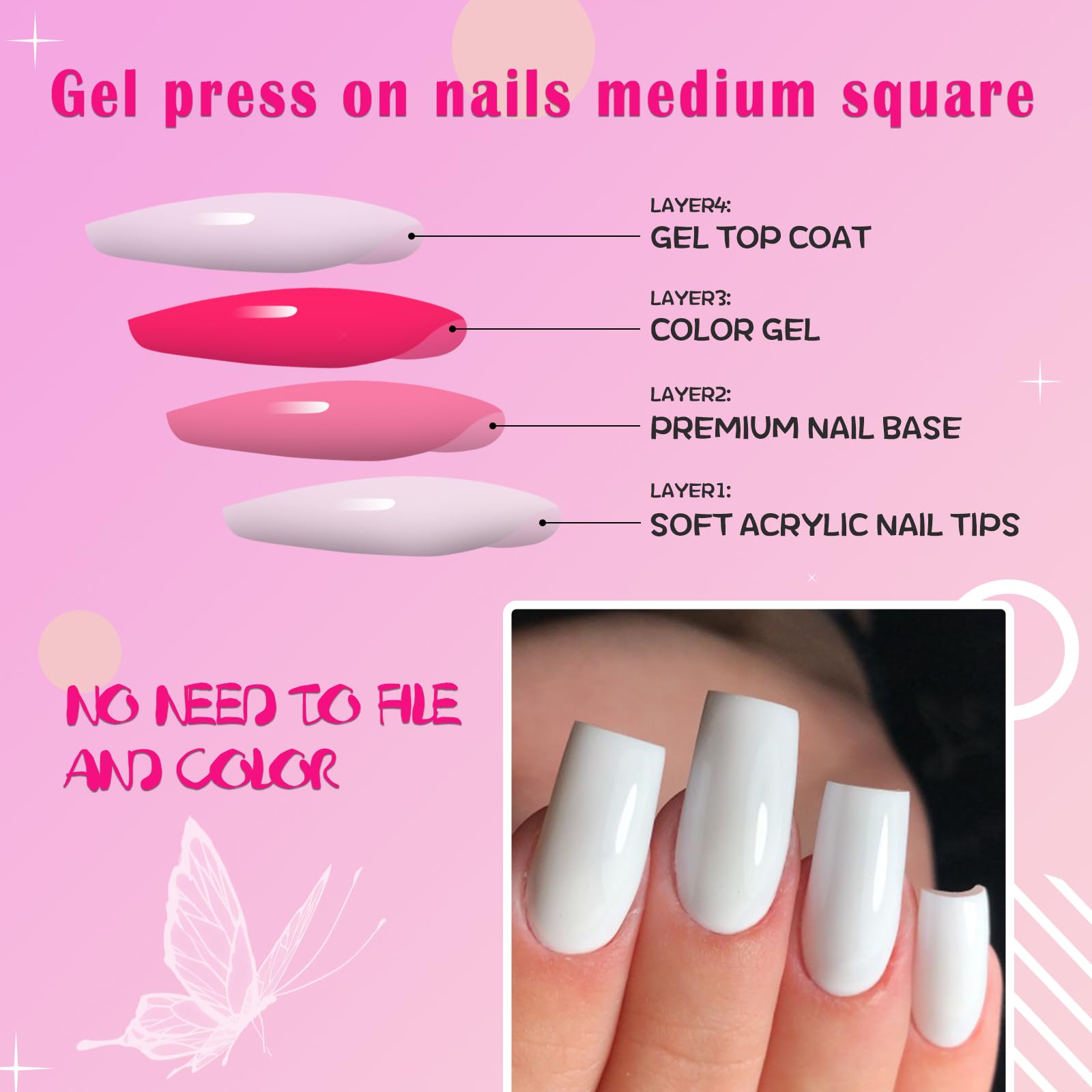 AddFavor 240pcs White Press on Nails Medium Square Fake Nails, Glossy Acrylic Press on Nails Gel False Nails with Adhesive Stick for women - Image 5