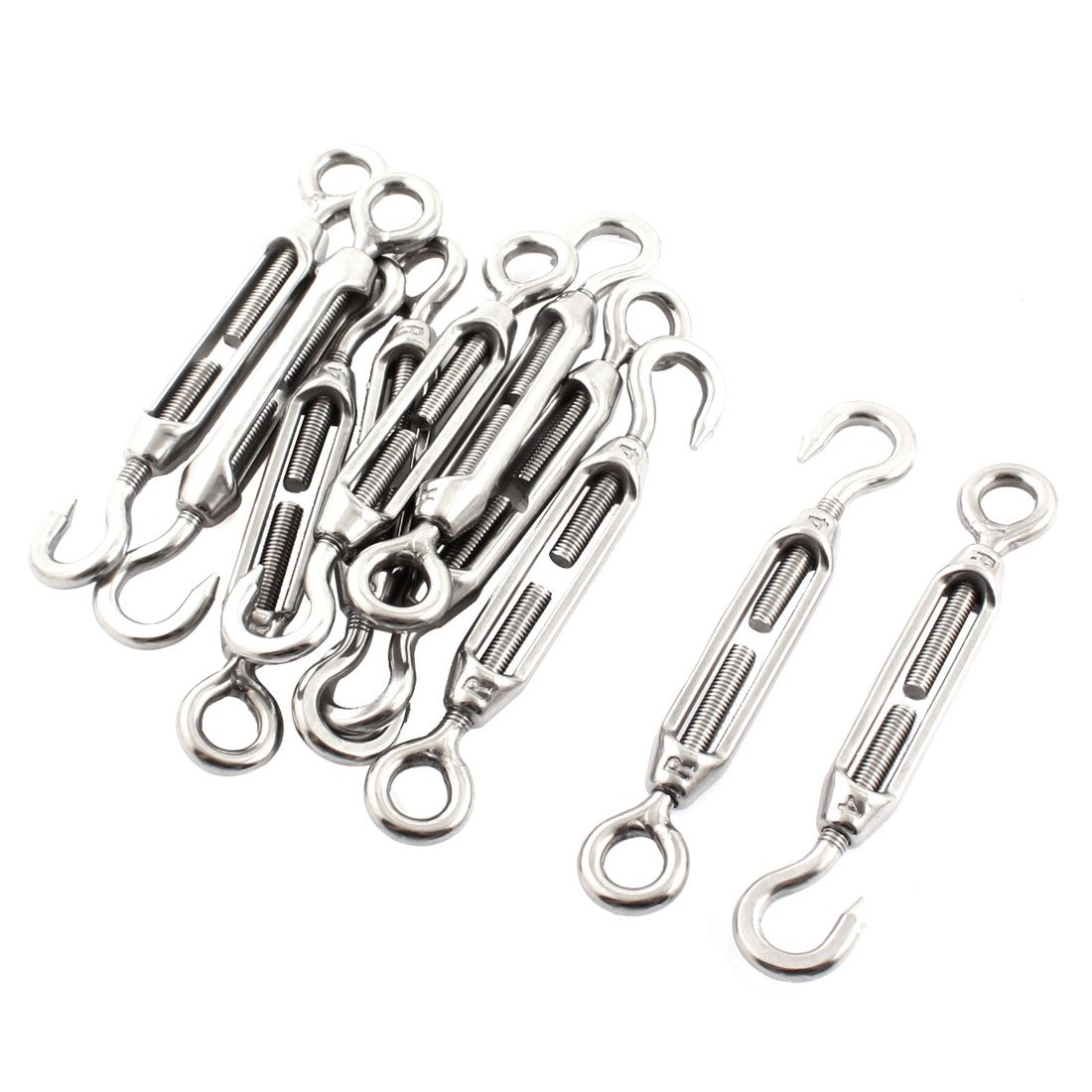 Sourcingmap 10 PCS Silver Tone Hook Eye Turnbuckle for 1/8 Inch Wire Rope
