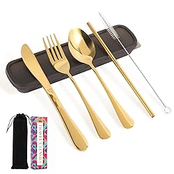 Gold Travel Utensils, Stainless Steel Knives Forks