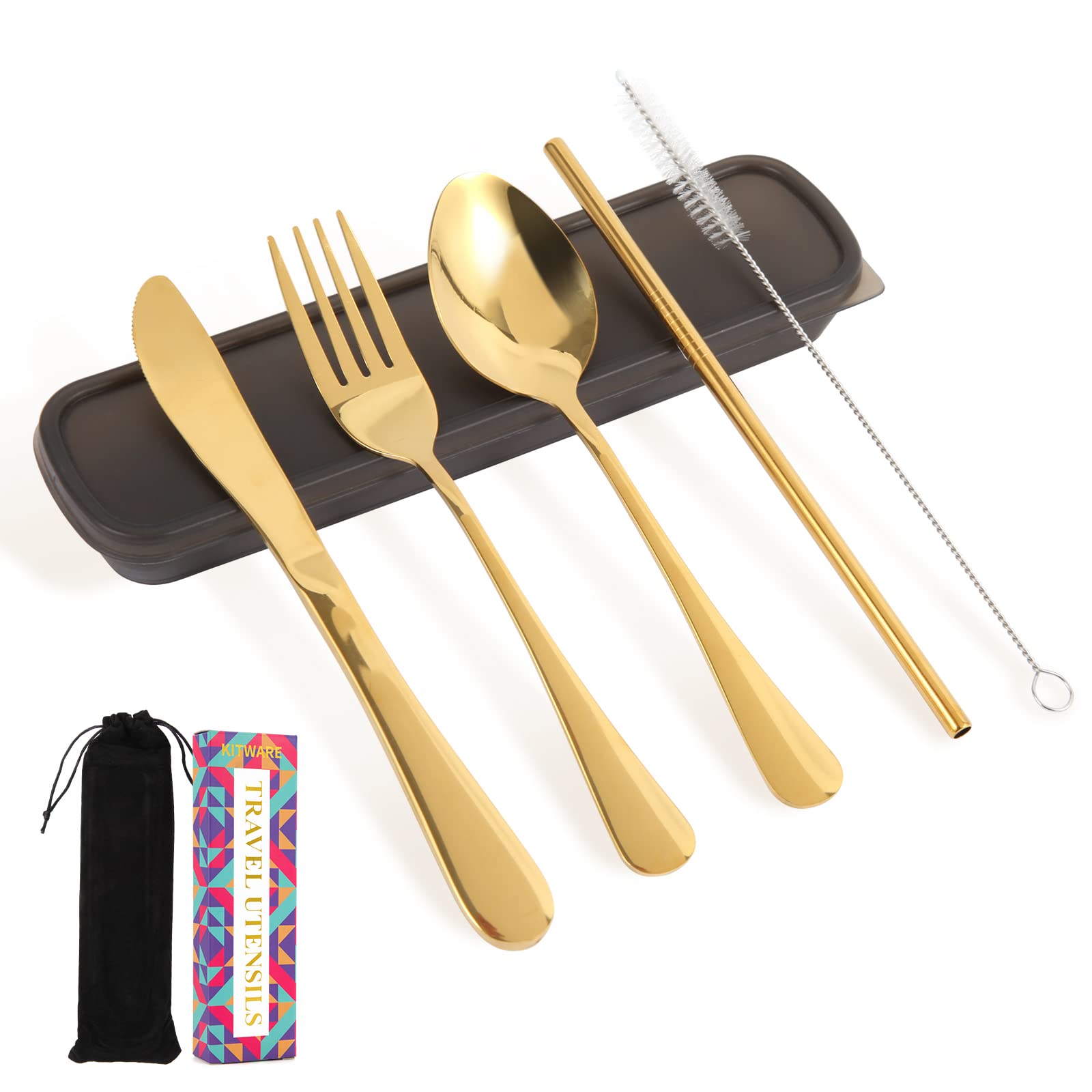 Gold Travel Utensils, Stainless Steel Knives Forks