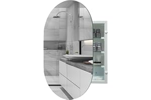 HESONTH Oval Medicine Cabinet with Mirror,Recess or Surface Mounted Bathroom Medicine Cabinet,20×30 Inch Frameless Mirror Cabinet