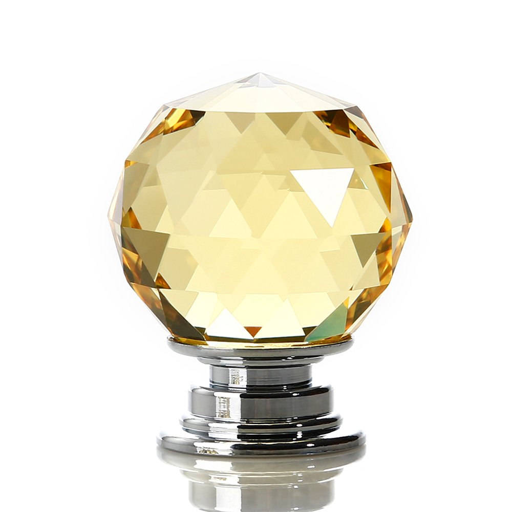 Crystal Door Knobs, 8 X 30MM Crystal Glass Diamond Cut Door Knobs Kitchen Cabinet Drawer Knobs with Screw for Home Decorating, Yellow