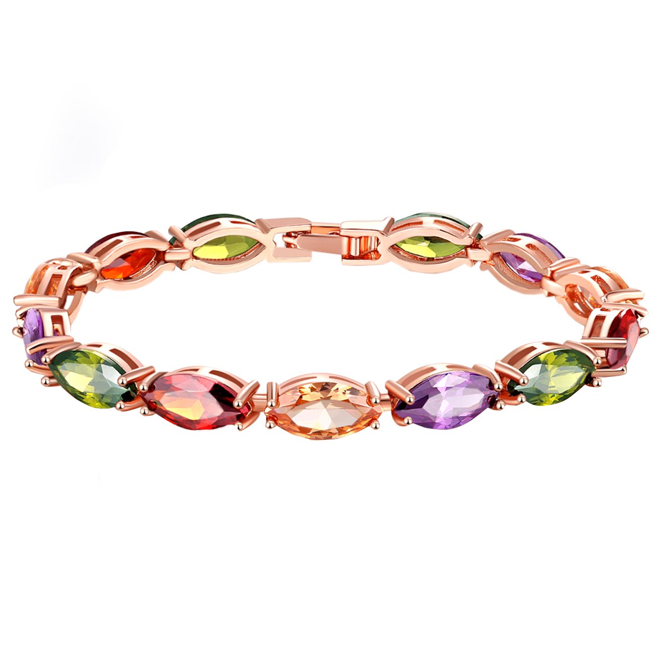Caimeytie Women's Tennis Bracelet Multi Colors Eyes Shape Crystal Rose Gold Plating