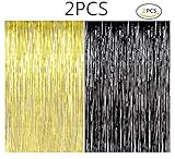 Famoby Gold Black Metallic Tinsel Foil Fringe Curtains 8ft x 3ft 2pcs/pack