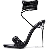 Cape Robbin Women's Lace-Up Transparent High Heels - Braided Open Almond Toe Clear Heeled Sandals (Tracy)