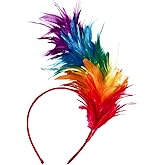 KICOFIT Feathers Headband Masquerade Headpiece for Women Halloween Christmas Party Favor Floral Fascinator Crown (Feather-rainbow, One size)