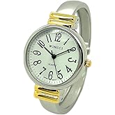 Wincci Ladies Classic Round Case Metal Bangle Cuff Fashion Analog Quartz Watch White Dial with Easy to Read Black Numbers Black Hour Minute Second Hands