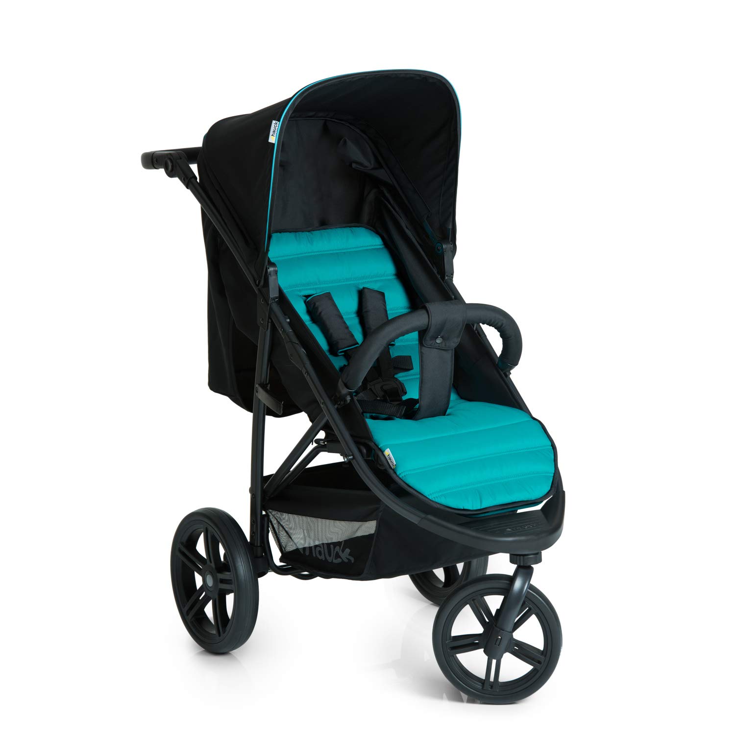 Hauck Rapid 3 Dreirad Buggy bis 25 kg mit Liegefunktion ab Geburt, klein zusammenklappbar, Einhand-Faltmechanismus, höhenverstellbarer Schiebegriff, caviar turquoise (schwarz türkis)