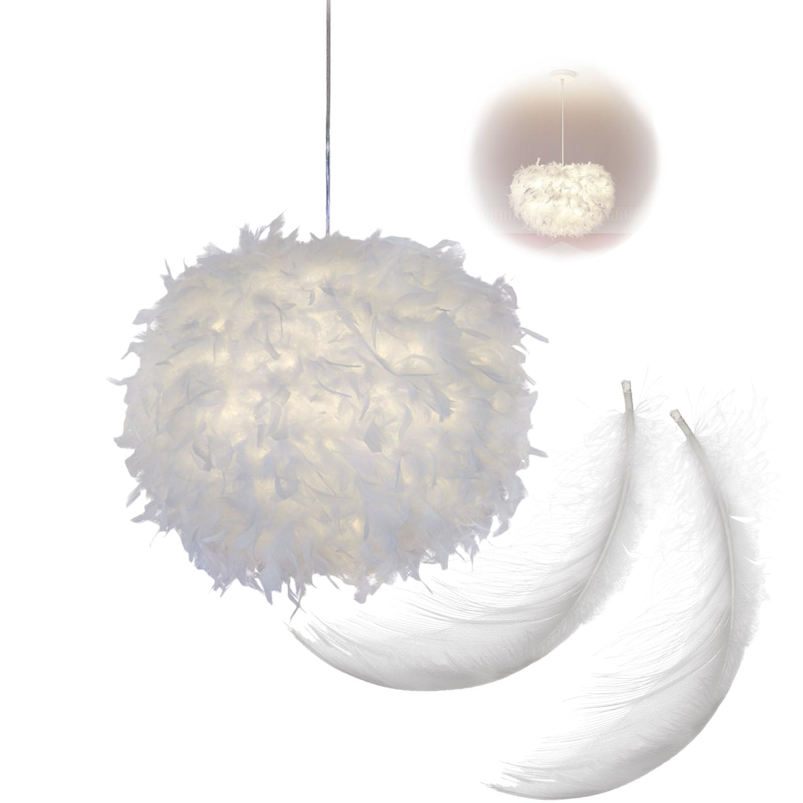 White Feather Lampshade,30CM Fluffy Feather Lampshade Lights for Table Floor Lamp,Room, Bedroom, Living, Wedding or Party Decoration Accessories Feather Lamp Fluffy Lampshade Hollow in The Middle