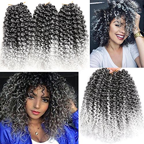 6 Packs Marlybob crochet hair afro kinky curly hair crochet braids curly wave crochet braiding hair synthetic hair extension (T1B/GRAY) (Best Way To Braid Hair For Waves)