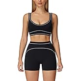 QBGJTD Two Piece Workout Sets for Women Color Block Sports Bra and High Waist Shorts Gym Yoga Active Wear Outfits
