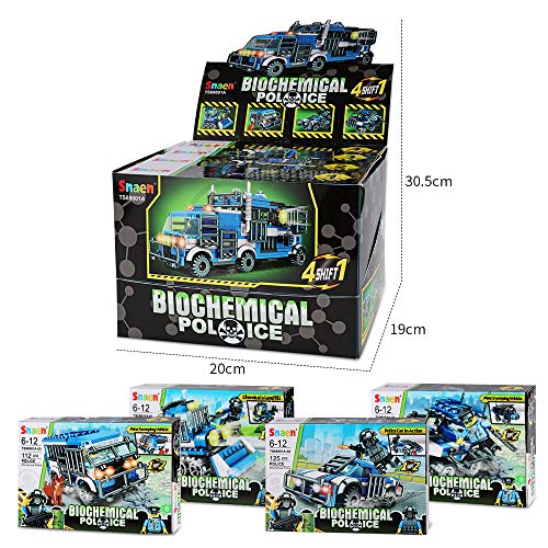 SNAEN 476PCS/4 in 1 Biochemical Police Building Blocks Set, Police Car/Bulldozer/Reconnaissance Vehicle/Anti-Explosion Truck. Includes Minifigures, Patrol Dogs and Toy Weapons, for Boys and Girls - Thumbnail 6