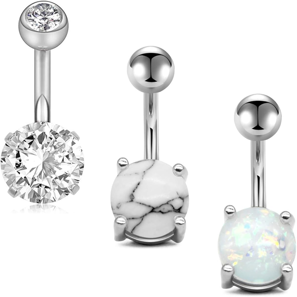 14 Gauge Belly Button Rings Natural Stone Stainless Steel Women Girls Belly Navel Rings Belly