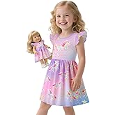 Doll and Girl Matching Unicorn Print Dress Daily Outfit for Girls and 18" Dolls Clothes