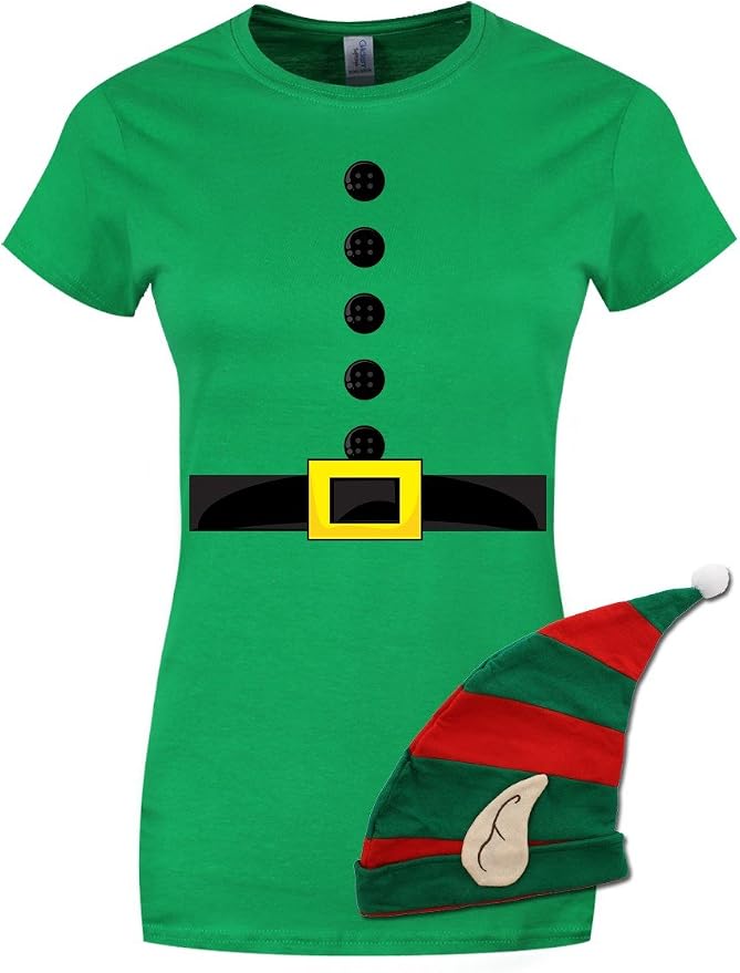S4E Women's Elf Costume T-Shirt Funny Christmas Santa's Helper Shirts