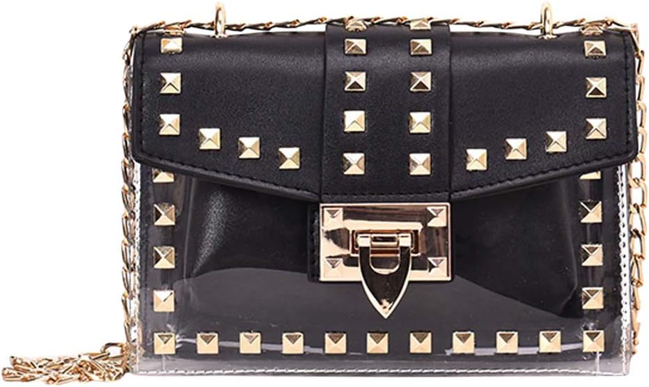bag rucksack Shoulder Bag Women's Fashion Rivet Diagonal Package Transparent Chain Bag HuaMore