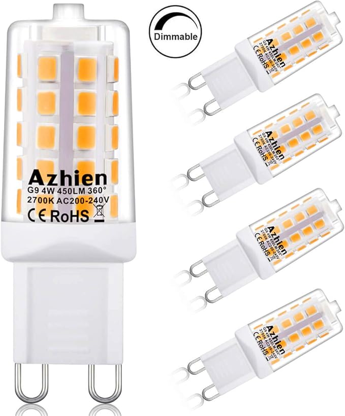 Ampoules G9 LED Dimmable Azhien,4W 450LM Blanc Chaud 2700K G9 Lampes