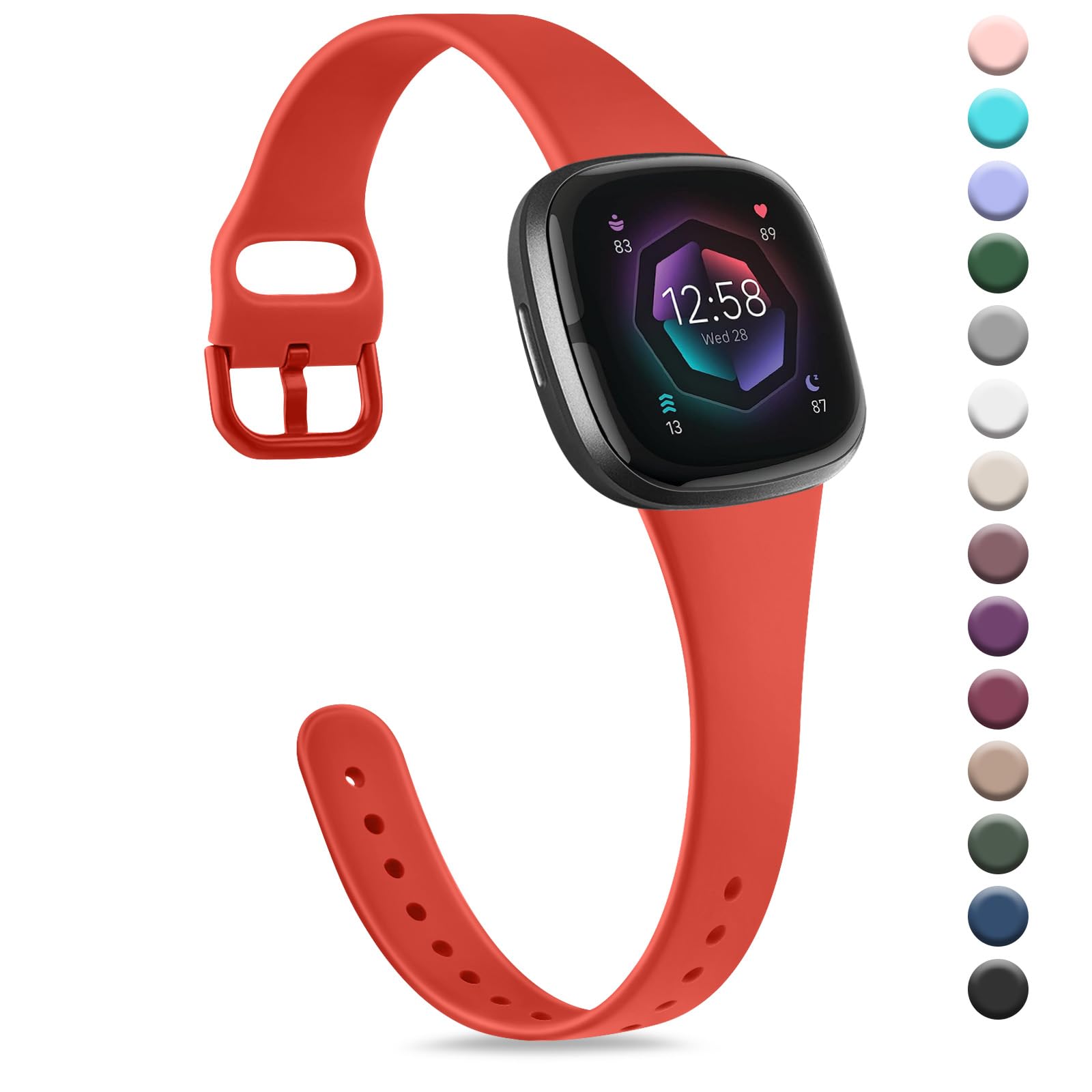 Strap compatible for Fitbit Versa 3 Straps/Sense/Sense 2 Strap for Women Men, Soft Slim Thin Silicone Replacement Band Wristband Watchband for Fitbit Versa 4 (Red) — image 1