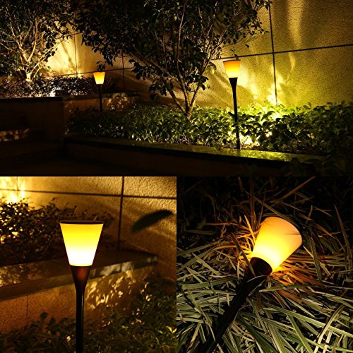 Zeonetak Solar Lights Outdoor Wineglass Flickering Flame Solar Powered Torch Light Adjustable 3-in-1 Table Lantern Waterproof Wireless Garden Spotlight Wall Light (2)