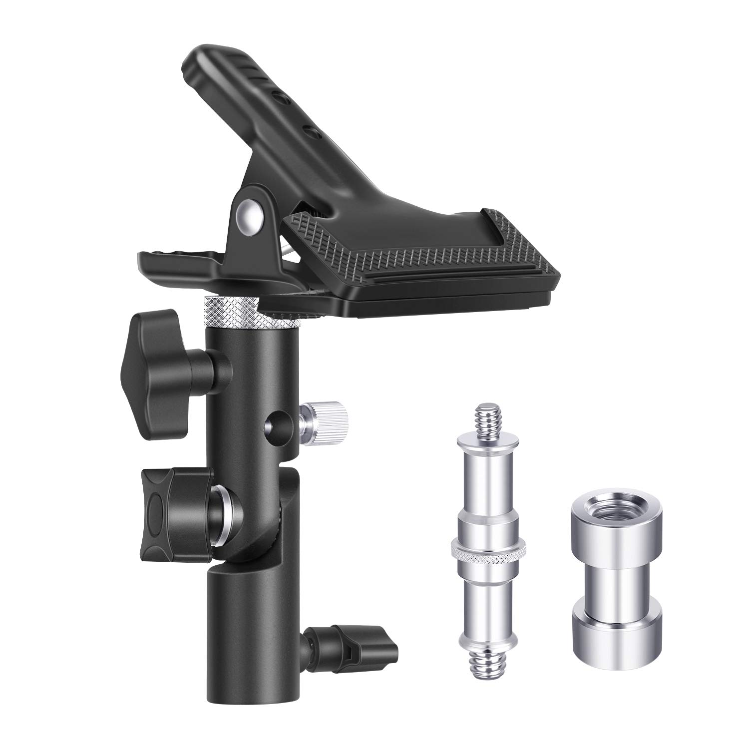 Neewer Photo Studio Reflector Holder Metal Clamp Holder with 1/4 inch-3/8 inch Tilt Screw Adapter and Umbrella Hole for Reflector, Umbrella, Flash, Studio, LED Light, Light Stand Bracket Mount
