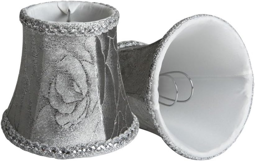 Epack Clip On Lampshade, 2PCS Modern European Style with Silver Rose Cover Decoration Lamp Shade for Candle Chandelier, Crystal Lamp, Table Lamp, Wall Sconce Lamp