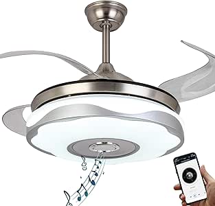 Amazon.com: Ventilador de techo Bluetooth con luz y altavoz, 7 colores
