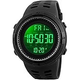 SKMEI Watch for Men,Military Sports Round Digital Watch with Waterproof Led Light Stopwatch Countdown Date Alarms Chronograph
