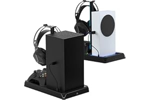 HONCAM Xbox Stand with Cooling Fan for Xbox Series X/S,Xbox Accessories Upgraded Vertical RGB Stand with Dual Controller Fast Charger Station,Headphone Holder, 2X1400 mAh Rechargeable Battery Packs