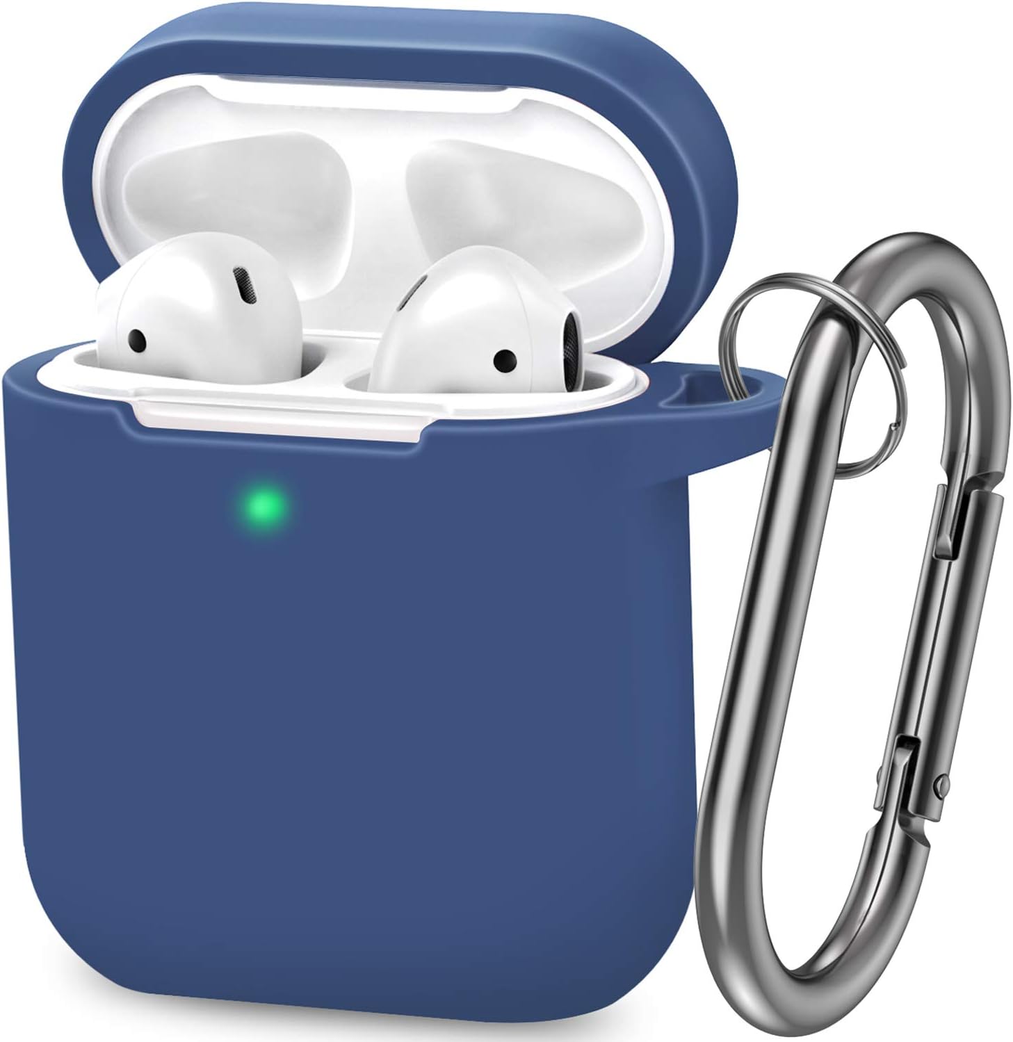 ATUAT Compatible with AirPods Case, Silicone Cover with U Shape Carabiner, 360°Protective, Dust-Proof, Super Skin Silicone Designed for Apple AirPods 1st/2nd (Royal Blue)