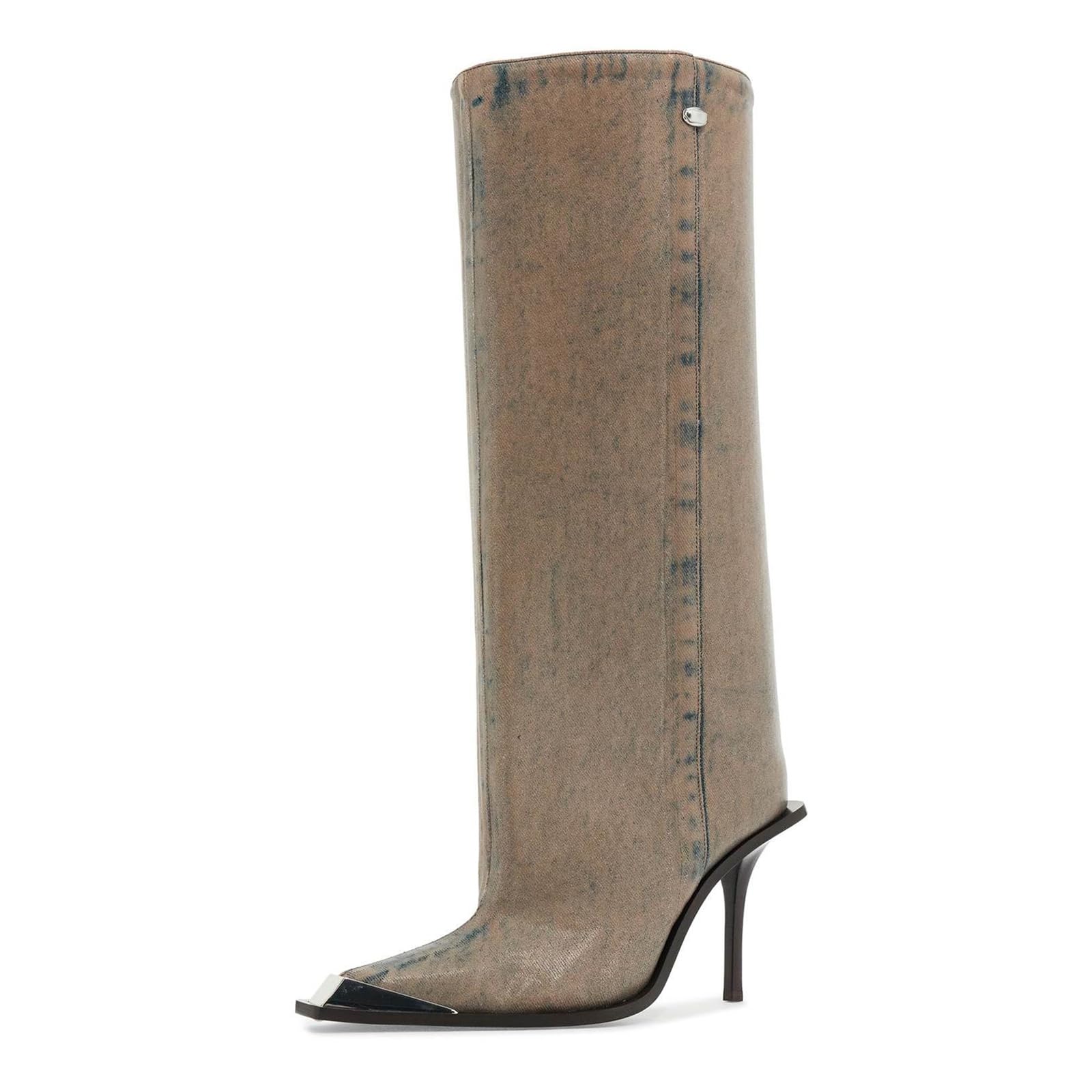 Photo 1 of Goolita Women's Wide Calf Knee High Boots Metal Pointed Toe Stiletto Heel Sexy Slip On Dress Tall Boots 42