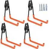 HUPBIPY Garage Hooks Heavy Duty 4 Pack, Wall Mount Ladder Hooks | 5.1in U Shaped Hanger, Storage Organizer With a non-slip coating For Hanging Bicycles, Garden Tools Hoses and Ropes (Orange)