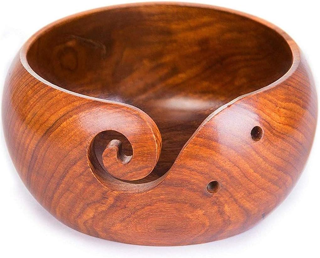 6.5 Inches Handmade Wood Yarn Storage Bowl, Knitting Crochet Accessories