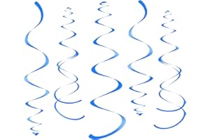 WEVEN Blue Party Hanging Swirl Decorations Plastic Streamer for Ceiling, Pack of 28