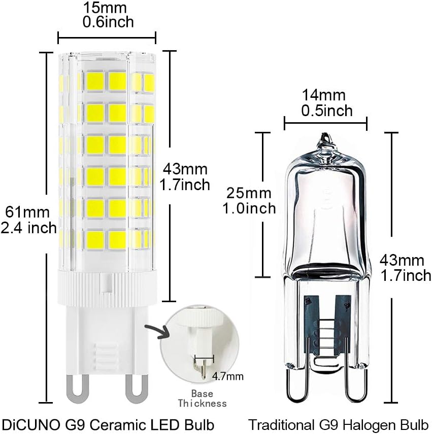 DiCUNO G9 Dimmable LED Light Bulbs, 4W (50W Halogen Equivalent), 450LM, Cool White 6000K, G9 Ceramic Bulbs for Home Lighting 6-Pack - Image 3