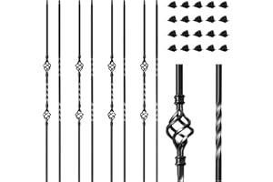 ACNOYEL 10 Pack Wrought Iron Balusters for Staircase Interior, 1/2" x 44" Hollow Deck Spindles Stair Railing Indoor with 20 Fixed Swivel Shoes, Metal Double Basket Decorative Stair - Matte Black