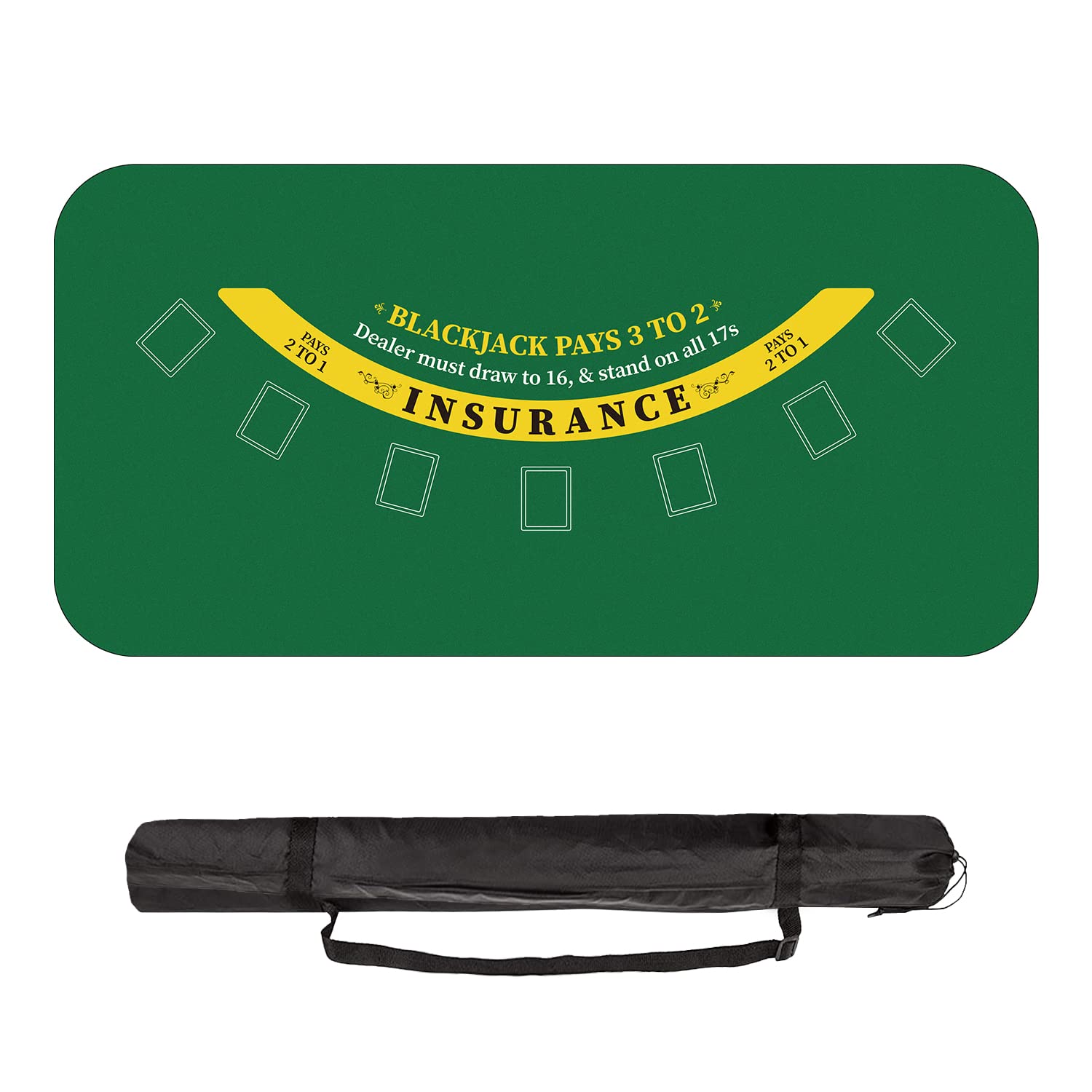 180 x 90cm Poker Mat for Table with Carrying Bag, Professional Casino Blackjack Tabletop Layout Poker Table Mat, Non-Slip Rubber Poker Table Top Cover for Parties, Home Entertainment, Poker Game Night