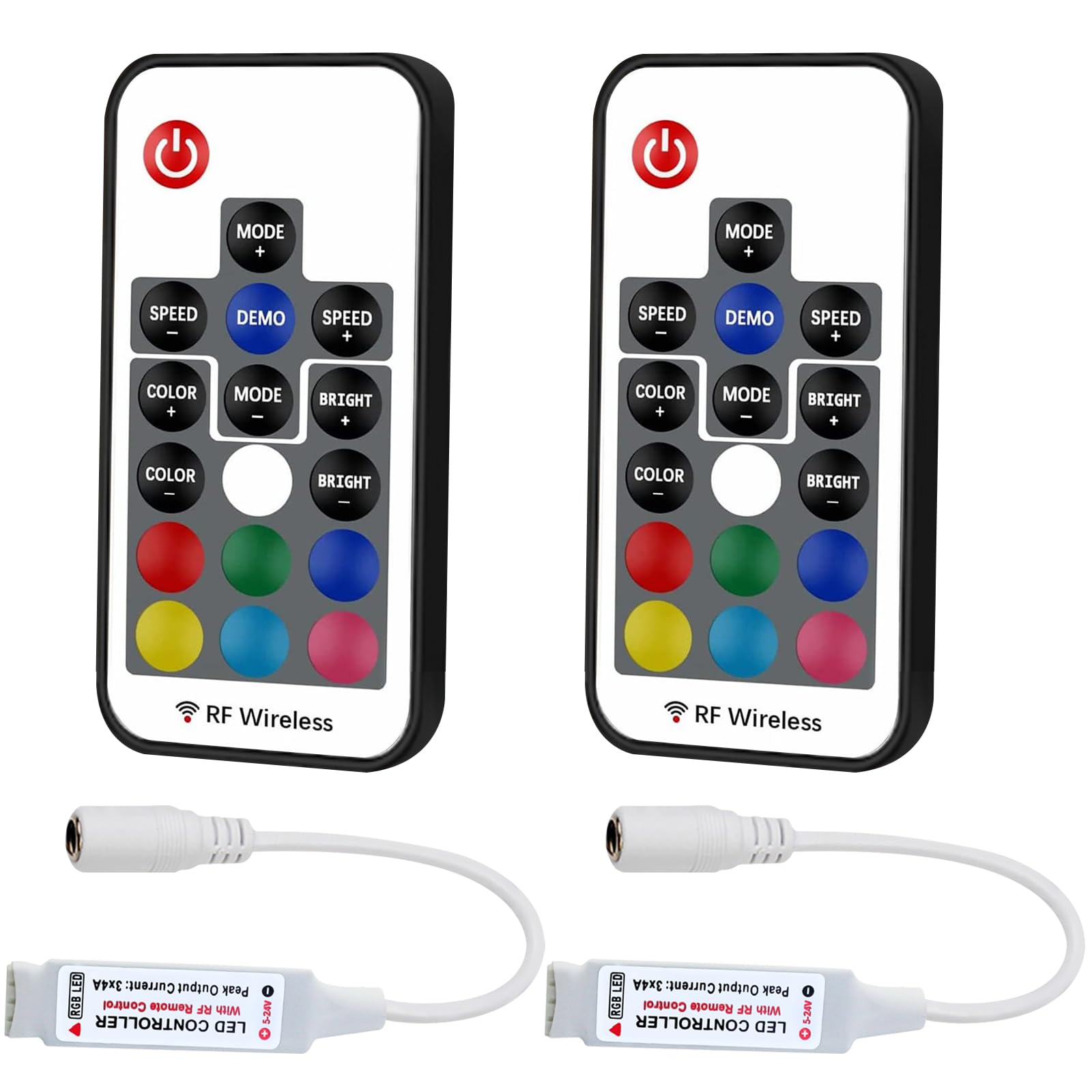 Cube-LED Led Strip Lights Controller DC 5V-24V 12A Mini RGB LED Controller - 17-Key RF Wireless Remote Control Dimmer for 5050 3528 5630 LED Strip Lights (2Pcs 5-24V 17Key RF [White])