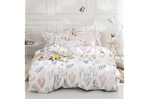 OTOB Soft Cartoon Floral Bedding Aesthetic Girls Duvet Cover Full Queen Pink Cotton Floral Comforter Cover for Toddler Women Kids Teen Bed Reversible Shabby Chic Flower Kawaii Bedding,No Comforter