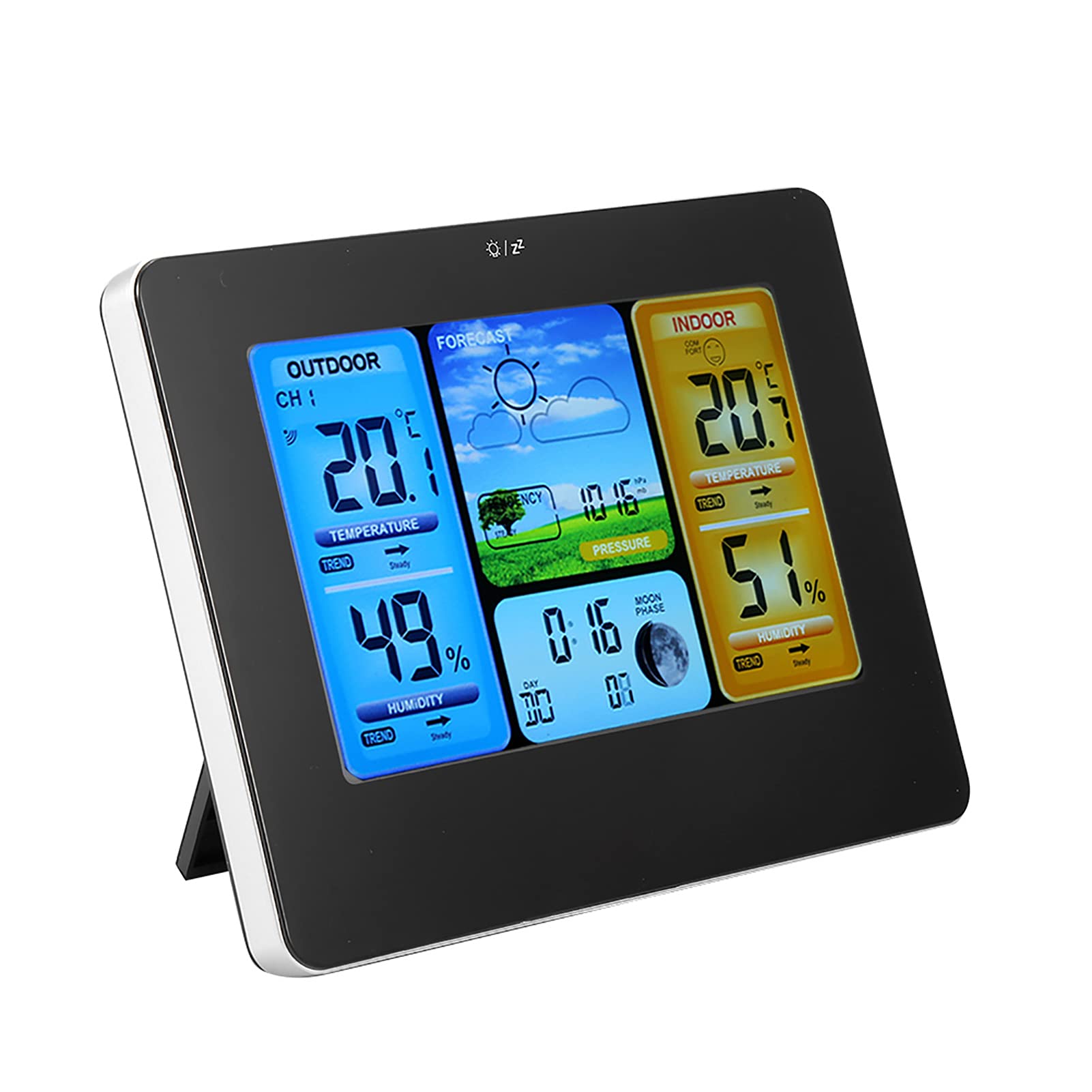 Wireless Weather Station for Indoor Outdoor, Bewinner LCD Digital Wireless Weather Station Clock Portable for Wall-mounted or Up-right Thermometer Indoor&Outdoor Humidity (Black)