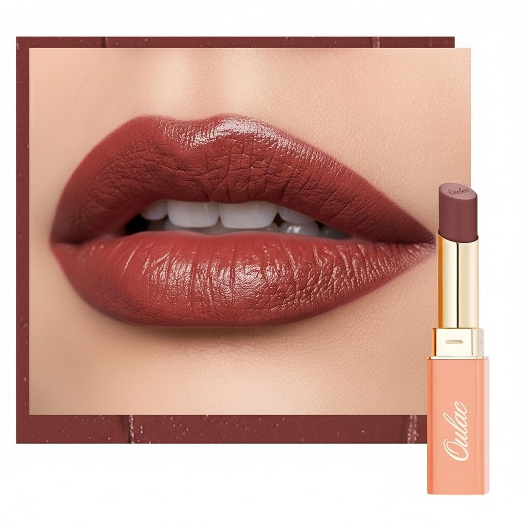 Oulac Satin Matte Lipstick - Warm Terracotta Long Lasting Lip Stick for Women, Intense Color with Smooth Creamy Texture Lip Colour, Moisturizing & Weightless Formula Lip Makeup, Vegen, 4.3g, SG14