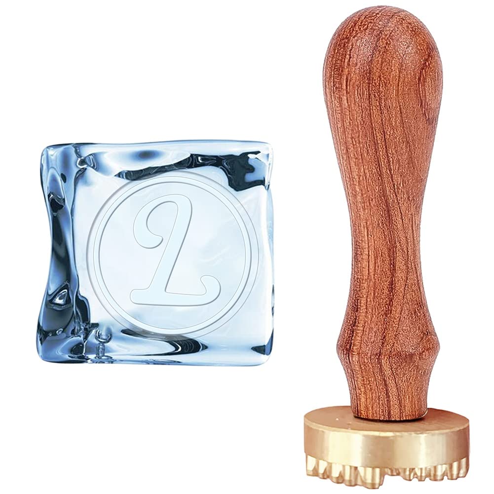 CRASPIRE Letter Ice Stamp L Ice Cube Stamp Ice Branding Stamp with Removable Brass Head & Wood Handle Vintage Ice Stamp for DIY Crafting Cocktail Whiskey Mojito Drinks Bar Making