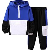 Azmxynol Boys Clothes Kids Little Boy Color Block Half Zip Hoodie & Jogger Pants Outfit Set,4-12 Years