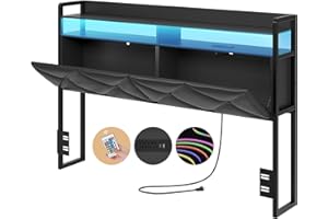 OtterOasis Headboard Queen Size with 2-Tier Open Space and Pull-Out Hidden Storage, Upholstered Headboard with Charging Station, Height Adjustable Sturdy Queen Bed Head Only, Easy Assembly, Black