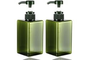 450ml (15.2oz) Pump Bottle Dispenser Jansburg 2Pack Refillable Square Plastic Lotion Dispenser Empty Lotion Pump Bottle for Essential Oil Soap Lotion Shampoo, Bathroom/Kitchen/Travel Green