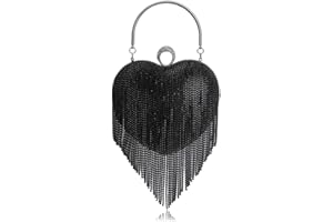 UMREN Women Luxury Heart Shape Tassel Evening Clutch Bag Rhinestones Wedding Party Purse Handbag