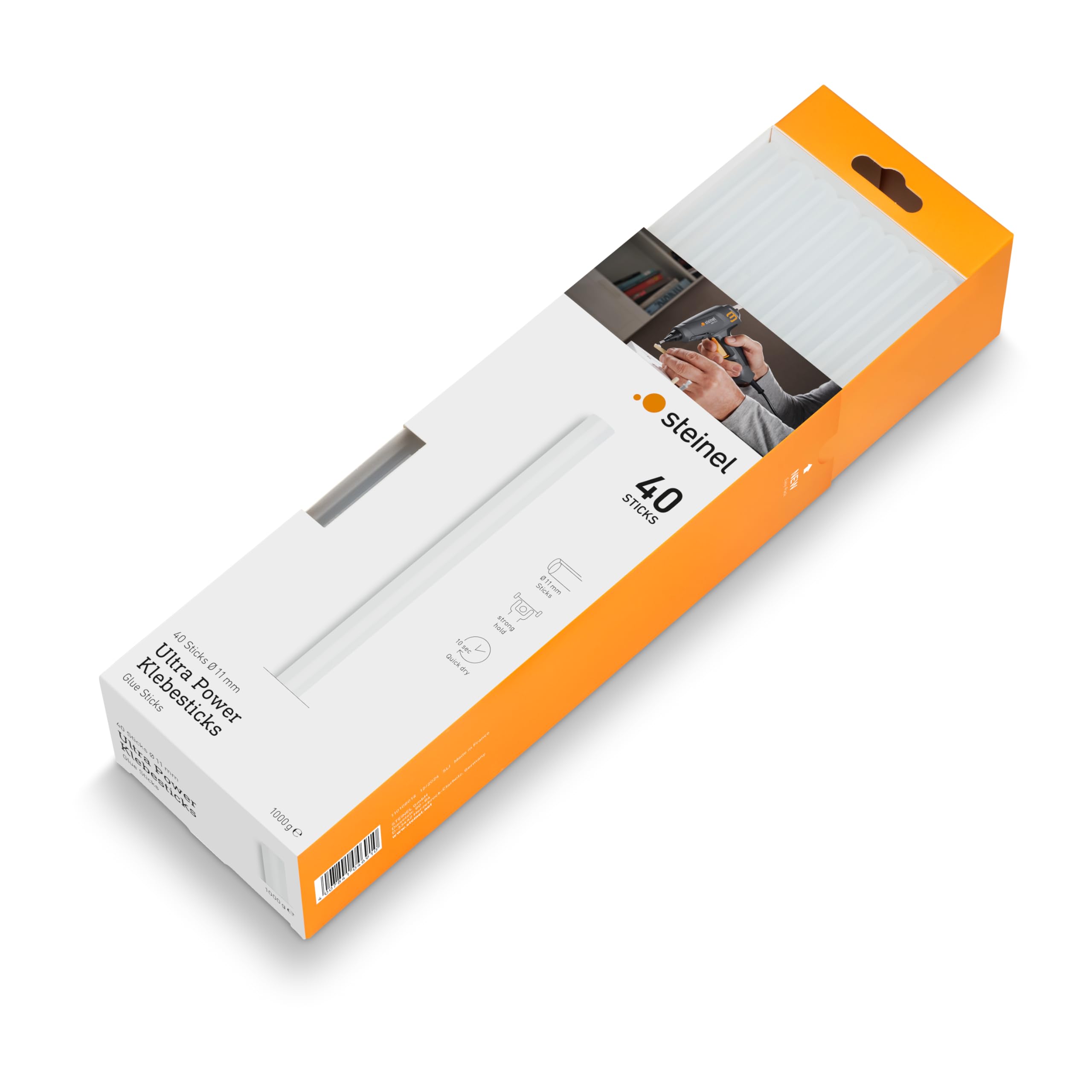 Steinel Ultra Power glue sticks 11 mm, 40 sticks, 1000g, hot-melt adhesive for strong glue joints